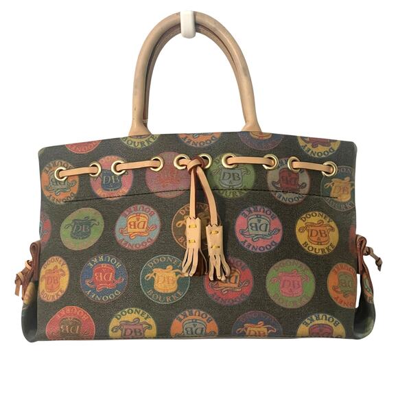 Dooney & Bourke Vintage Signature Logo Bag Womens Small Satchel Leather Trim - Picture 1 of 12